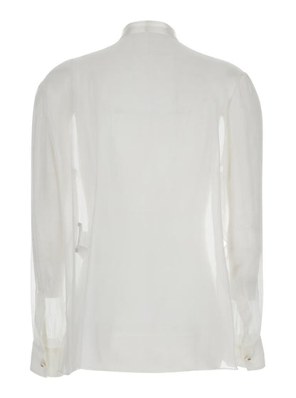 White Shirt With Pussy-Bow Collar In Silk Woman