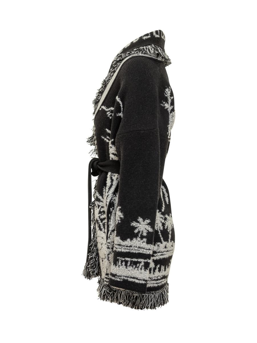 Alanui Alanui Black Cardigan With Tropical Pattern And Fringes