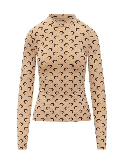Marine Serre Beige Top With Moon Print All Over By Marine Serre