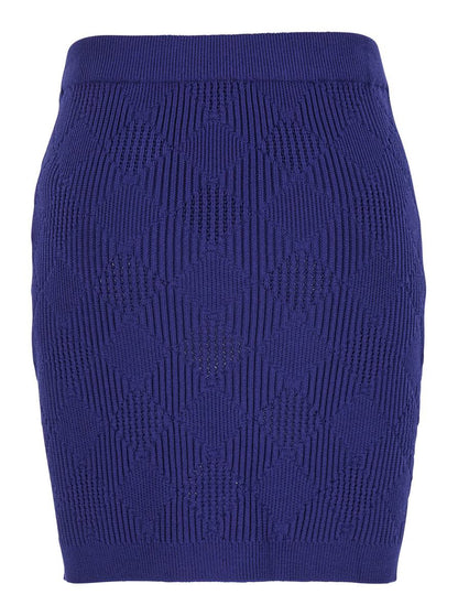 Blue Mini Skirt With Jewel Buttons In Viscose Blend Woman