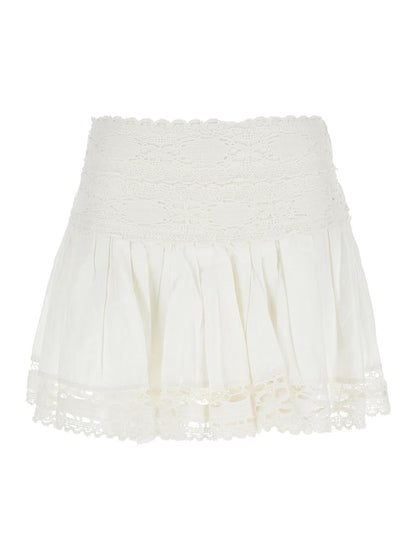 'Violana'White Miniskirt With Pleated Details And Scallop Hem In Linen And Cotton Blend Woman