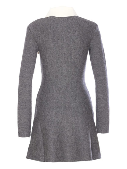 Self-Portrait Grey Crochet Flower Collared Knit Mini Dress Clothing