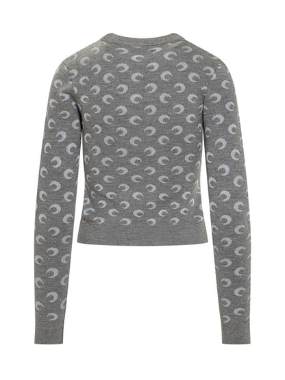 Marine Serre Grey Slim Fit Sweater With Moon Print By Marine Serre