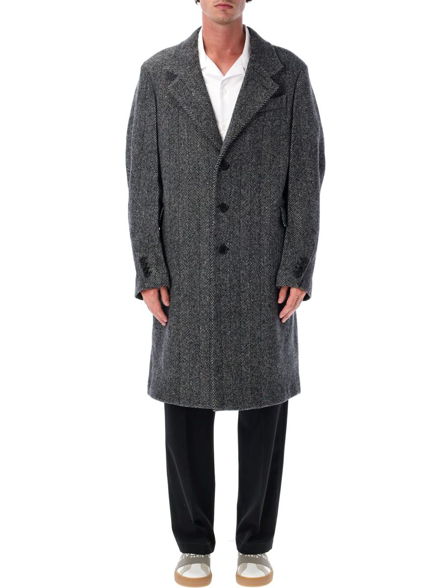Givenchy Grey Herringbone Wool Overcoat