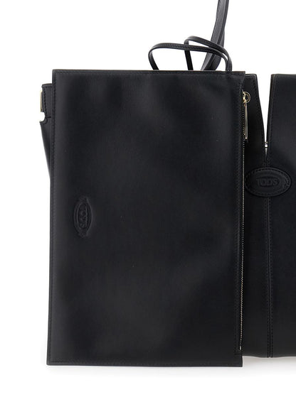 Black Tote Bag With Two Top Handles And Metal Details On The Side In Leather Woman