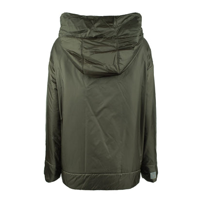 Max Mara Green Khaki Padded Drip-Proof Canvas Jacket With Hood
