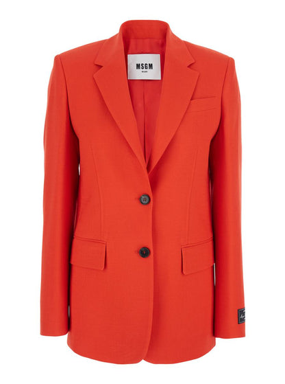 Red Jacket With Classic Lapels And Chest Pocket In Viscose Blend Woman