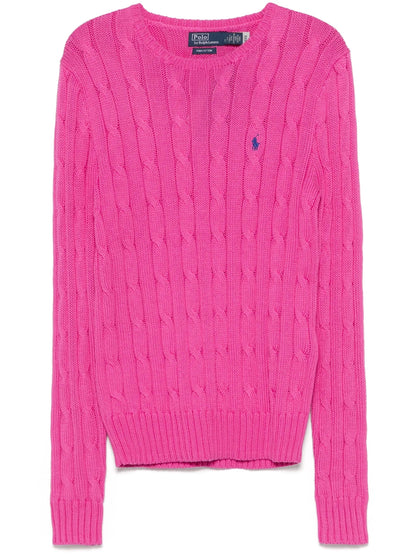 Crew-neck sweater in cable-knit cotton