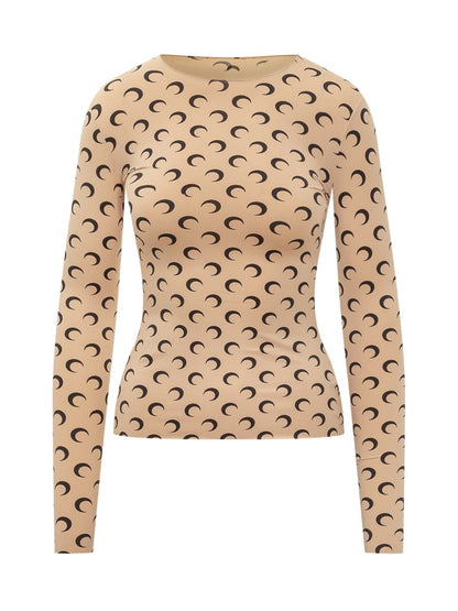 Marine Serre Beige Fitted Top With Moon Print By Marine Serre