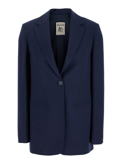 Blue Single Breasted Jacket With Classic Lapels In Tech Fabric Woman