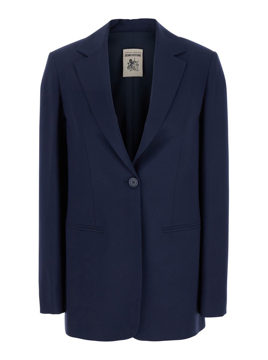 Blue Single Breasted Jacket With Classic Lapels In Tech Fabric Woman