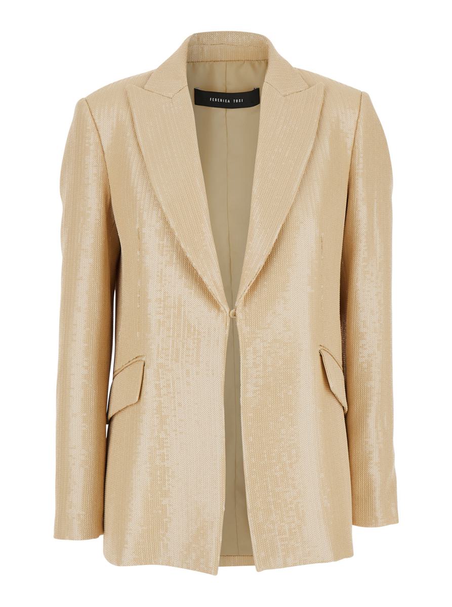 Beige Jacket With All-Over Sequins In Tech Fabric Woman