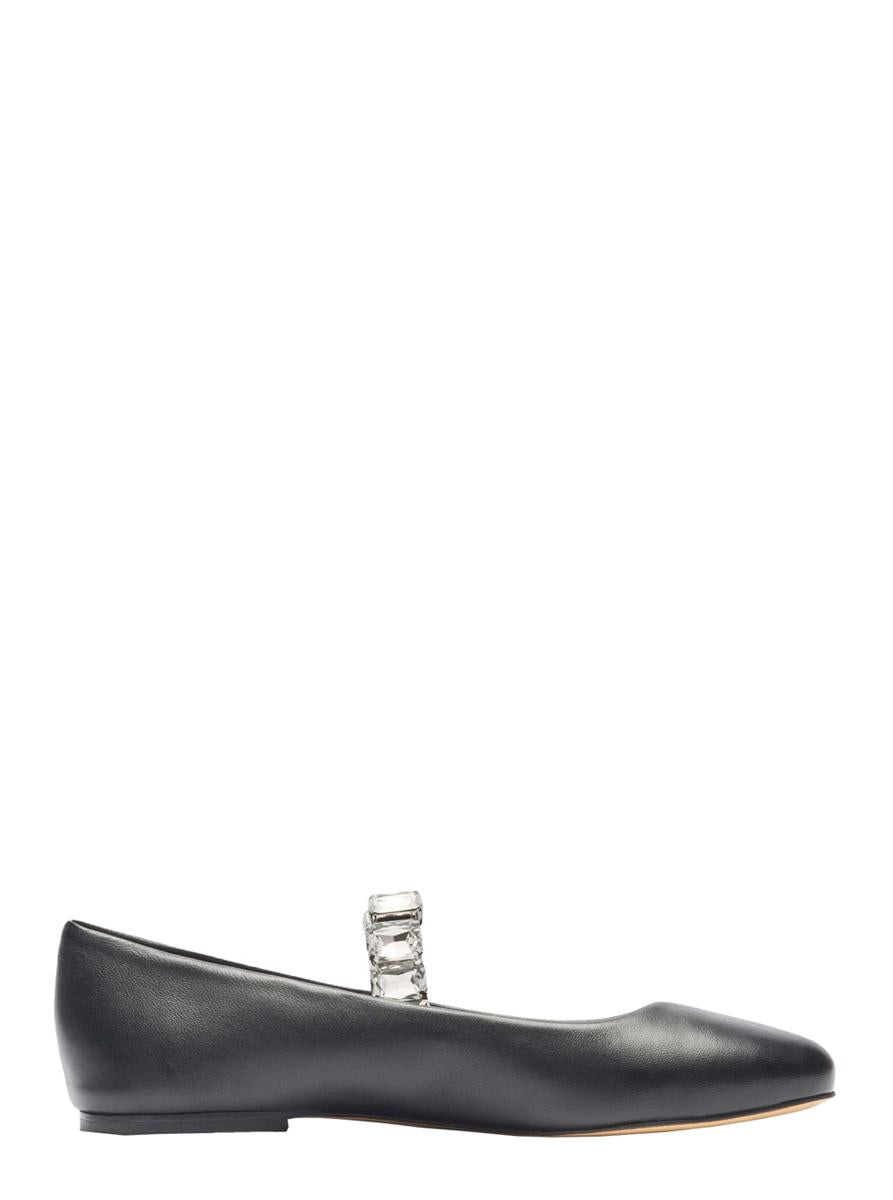 Black Ballet Shoes With Crystal Embellishments In Leather Woman