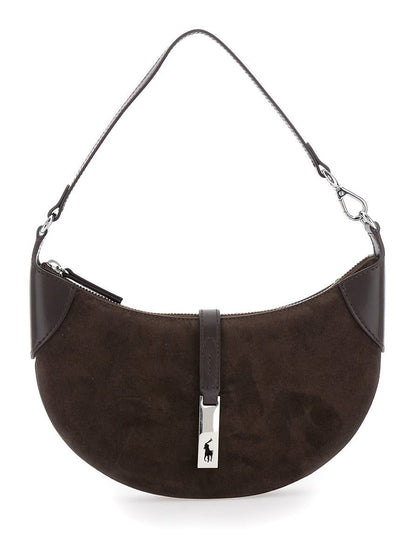 Brown Shoulder Bag With Adjustable Closure And Logo Plaque On The Front In Suede Woman