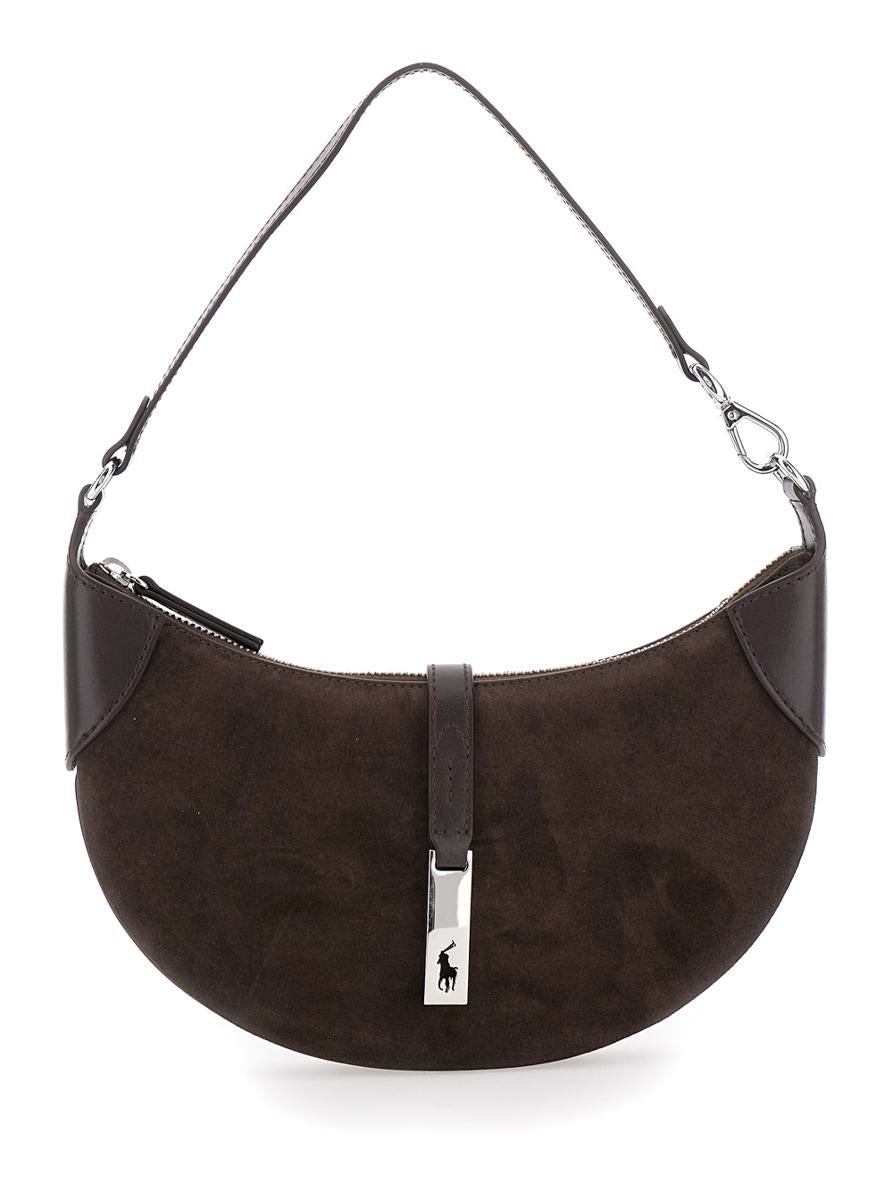 Brown Shoulder Bag With Adjustable Closure And Logo Plaque On The Front In Suede Woman