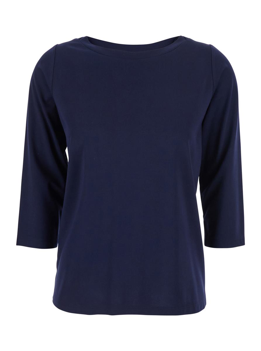 Blue T-Shirt With Round Neck And Three-Quarter Sleeves In Fabric Woman