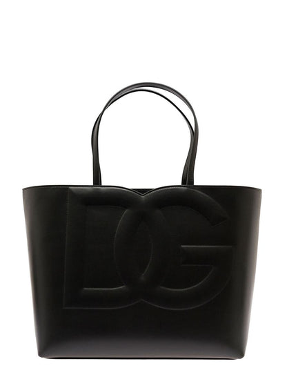 'Dg Logo' Black Medium Shopper In Leather Woman