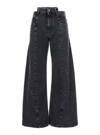 Black Jeans With Wide Leg And Four-Stitch Moniker Logo In Denim Woman