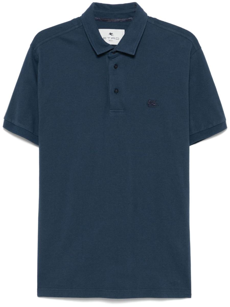 Etro Blue Cotton Polo Shirt With Embroidered Logo