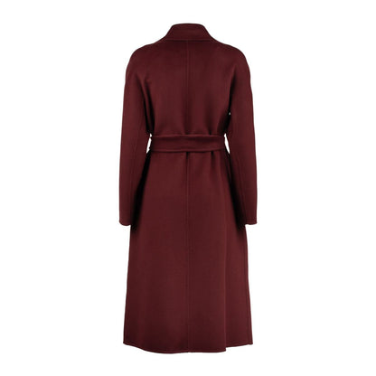 Max Mara Burgundy Cashmere Wool And Silk Robe Coat