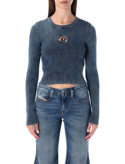 Diesel M-Anchor-A Blue Ribbed Long-Sleeve Top
