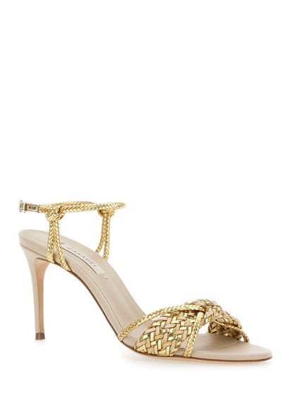 'Giulia Marbella' Gold Colored Sandals With Buckle Closure And High Stiletto Heel In Fabric Woman