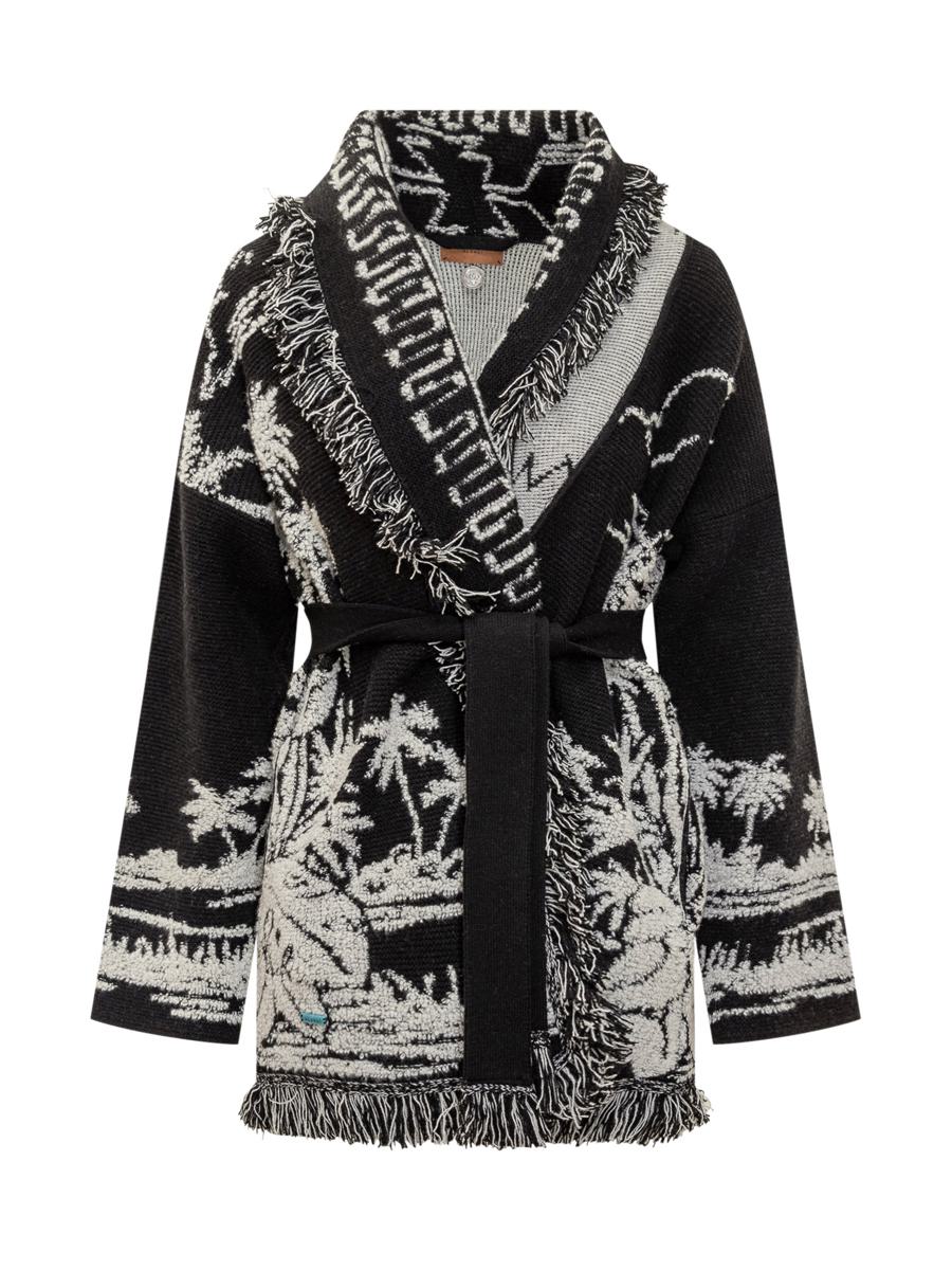 Alanui Alanui Black Cardigan With Tropical Pattern And Fringes