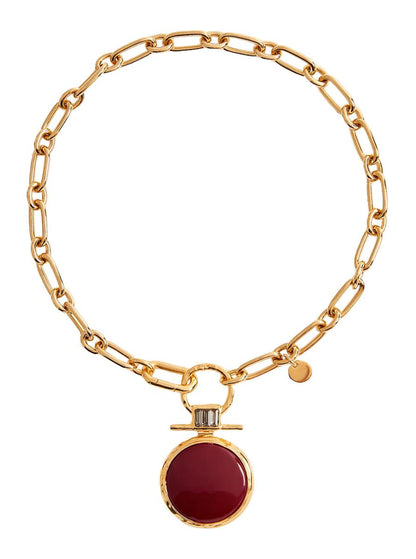 'Energy' Red Necklace With Chain-Link Design And Round Pendant In Brass Woman