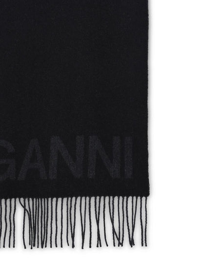 Ganni Black Recycled Wool Scarf