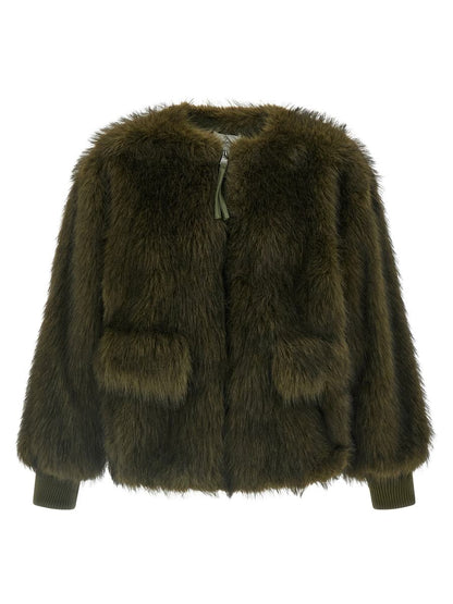 Nude Faux Fur Bomber Jacket