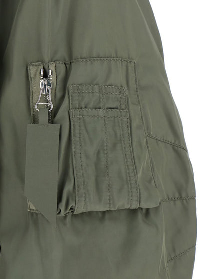Green Bomber Jacket With Zip Pocket On The Sleeve In Tech Fabric Woman