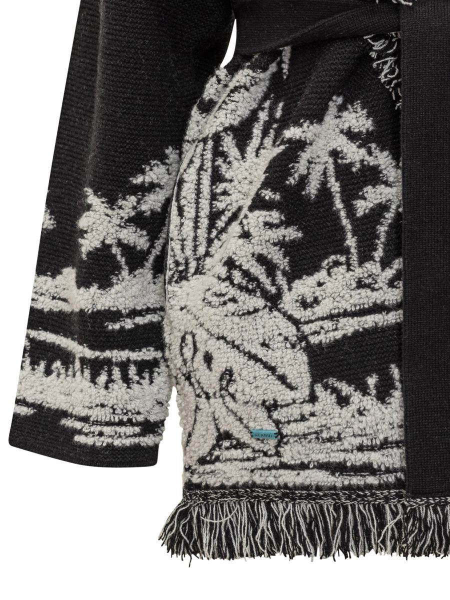 Alanui Alanui Black Cardigan With Tropical Pattern And Fringes