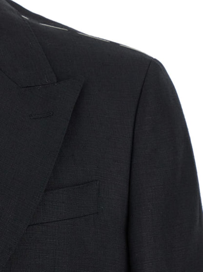 Black Double-Breasted Jacket With Peak Revers In Linen Man