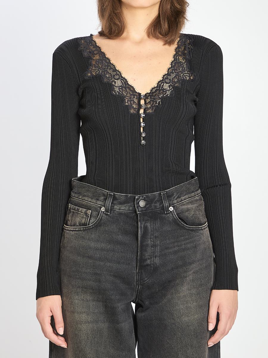 Lace Trim Knit Top