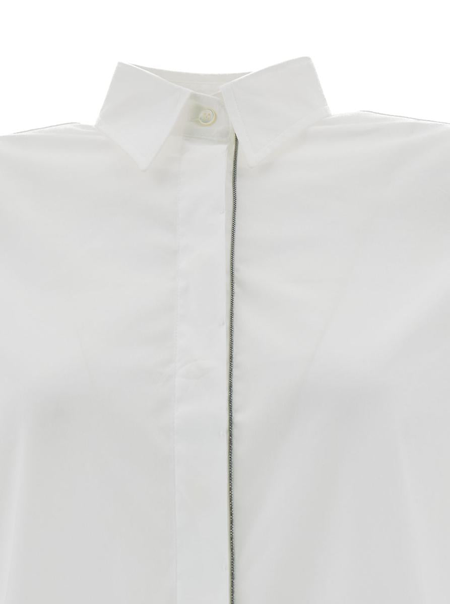 White Shirt With Monile Detail In Cotton Blend Woman