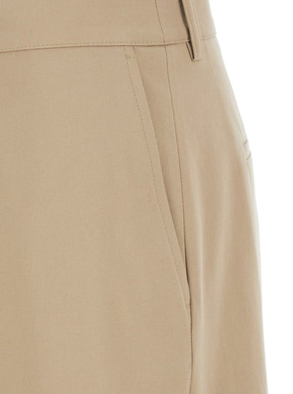 Beige Wide Bermuda Shorts With Belt Loops And Back Pockets In Cotton Woman
