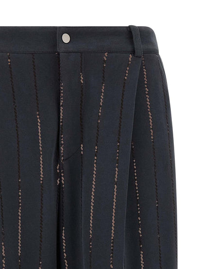 Brunello Cucinelli 'Dazzling Chalk Stripe Embroidery' Joggers