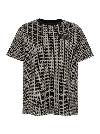 Grey T-Shirt With Logo Applied On The Chest And All-Over Labyrinth Motif In Cotton Man