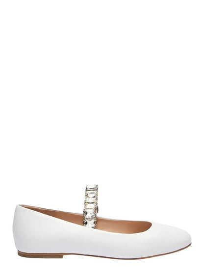 White Ballet Shoes With Crystal Embellishments In Leather Woman