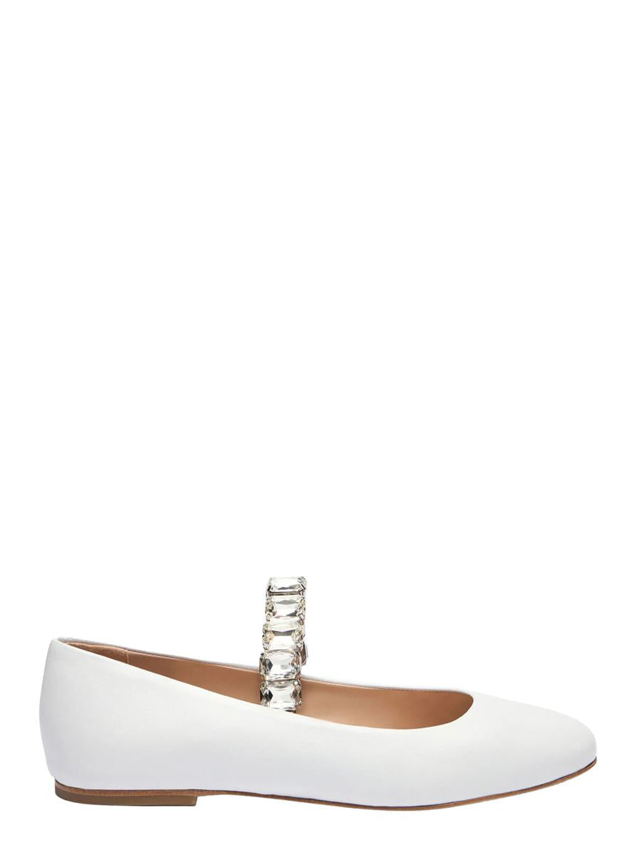 White Ballet Shoes With Crystal Embellishments In Leather Woman