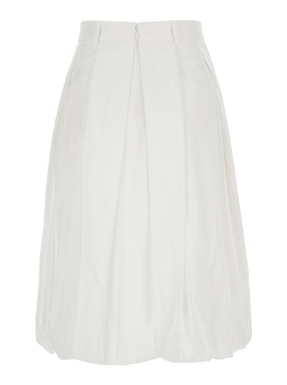 White Skirt With Balloon Design And Pleated Details In Cotton Blend Woman