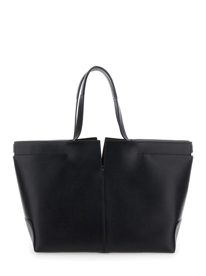 Black Tote Bag With Two Top Handles And Metal Details On The Side In Leather Woman