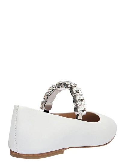 White Ballet Shoes With Crystal Embellishments In Leather Woman
