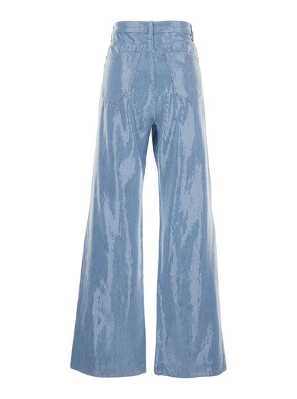 Light Blue Five-Pocket Jeans With All-Over Sequins In Fabric Woman