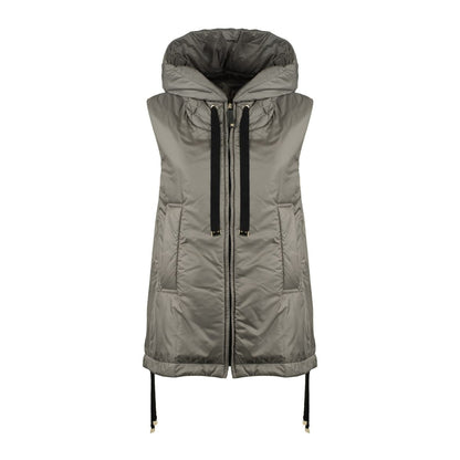 Max Mara Charcoal Gray Padded Vest With Hood Made Of Drip-Proof Canvas