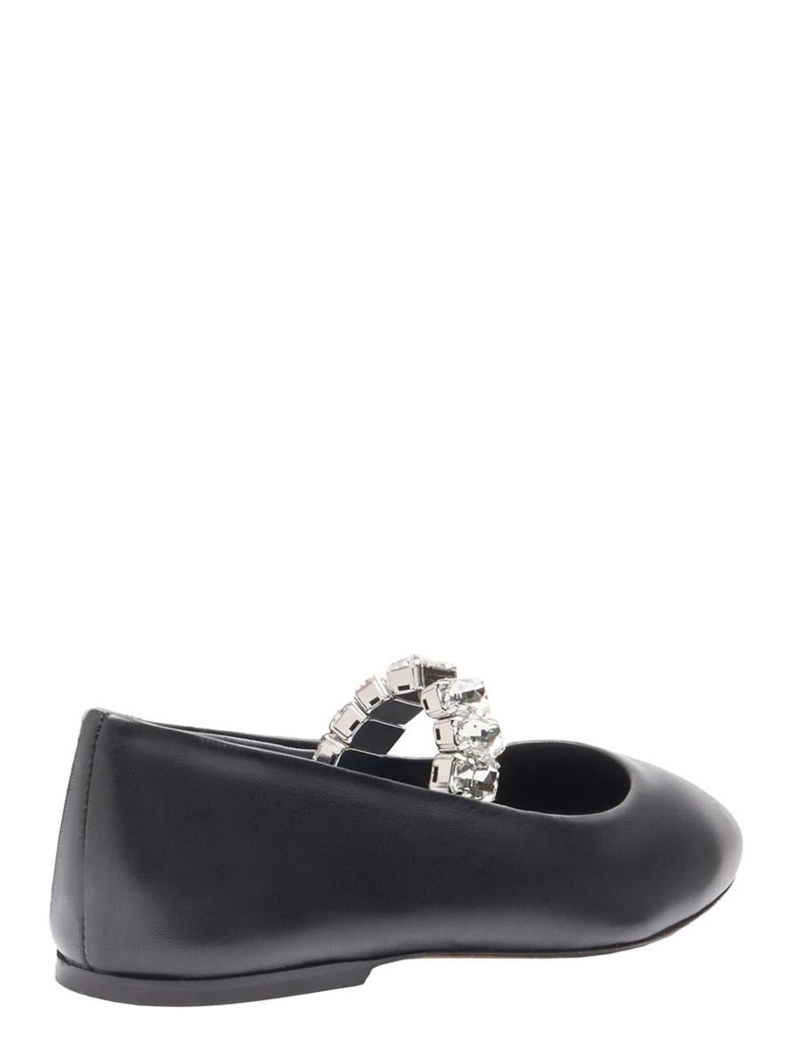 Black Ballet Shoes With Crystal Embellishments In Leather Woman