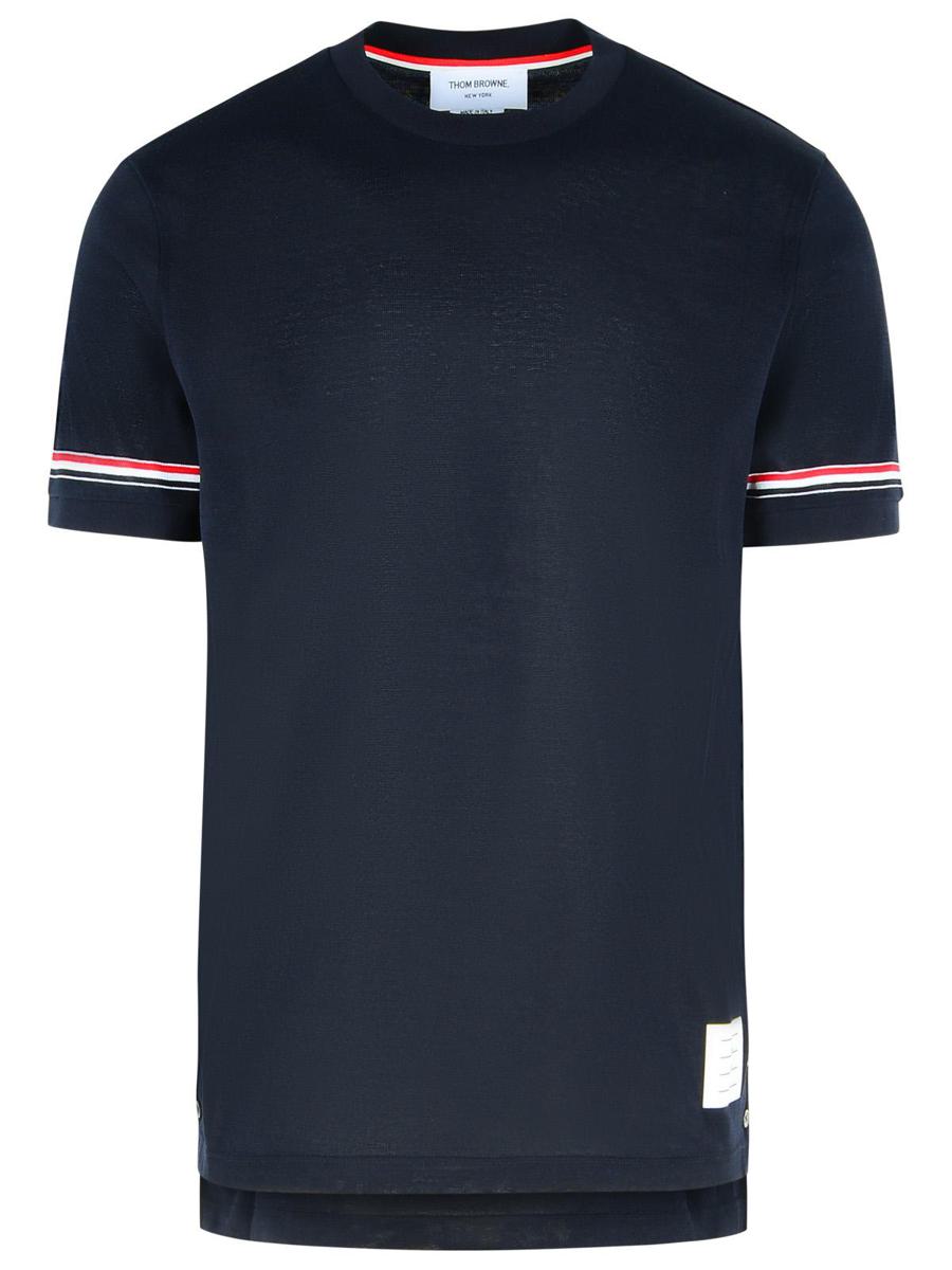 Thom Browne 'Cuff' Navy Cotton T-Shirt