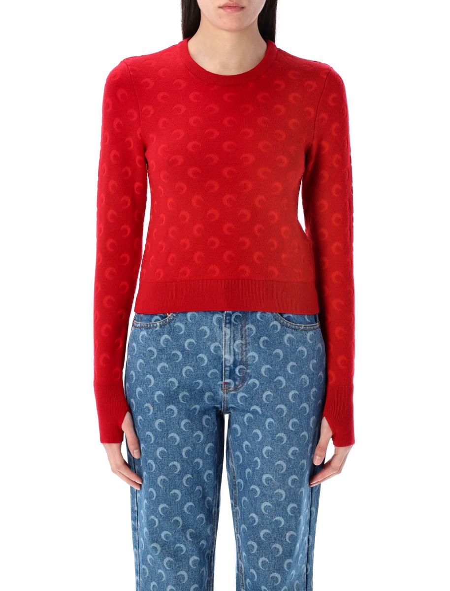 Marine Serre Moon Jacquard Knit Fitted Sweater