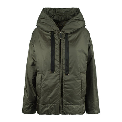 Max Mara Green Khaki Padded Drip-Proof Canvas Jacket With Hood