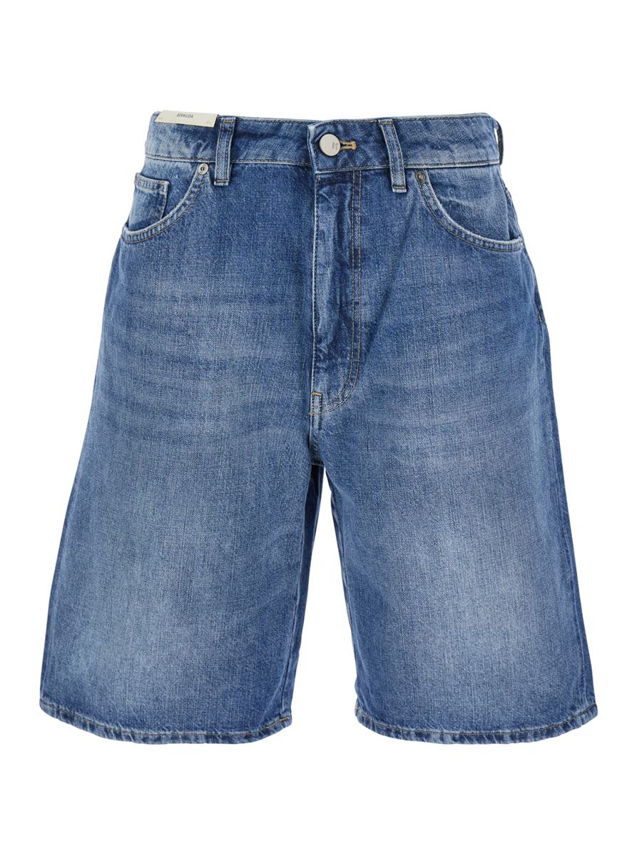 'Gianna' Blue Bermuda Pants With Logo Patch On The Rear In Denim Woman